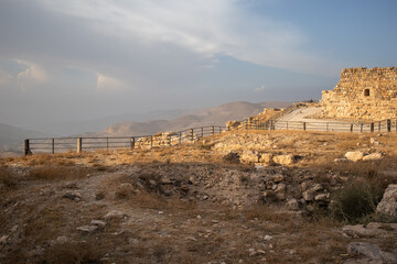 Scenery at Kerak Castle during Sunny Afternoon in Jordan. Beautiful View of Landmark in the Middle East.