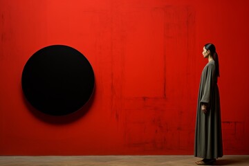 Minimalist optical illusions, serene red black zen portraits, backlit landscapes in calm zen style