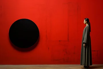 Gardinen Minimalist optical illusions, serene red black zen portraits, backlit landscapes in calm zen style © RECARTFRAME CH