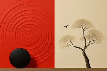  Zen minimalism  optical illusions, calm minimalist portraits, red and black fictional landscapes © RECARTFRAME CH
