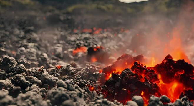 3d view of hot fiery rocks