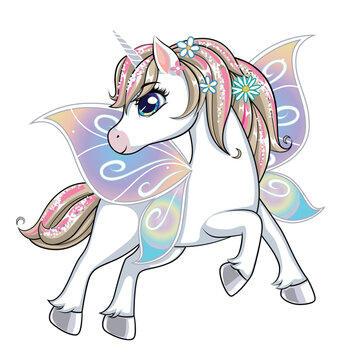 Cute unicorn with butterfly wings.