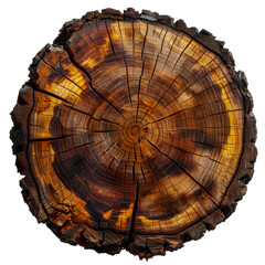 Aged tree cross-section with detailed rings, cut out - stock png.