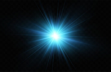 Bright particles, burning blue lights, stars, lasers. Vector.