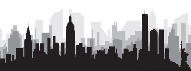 Black cityscape skyline panorama with gray misty city buildings background of NEW YORK CITY, UNITED STATES