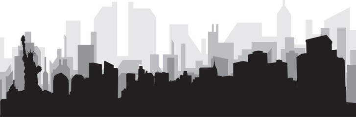 Fototapeta na wymiar Black cityscape skyline panorama with gray misty city buildings background of NEW YORK, UNITED STATES