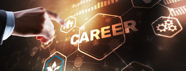 Career business on virtual screen abstract background. Mixed media