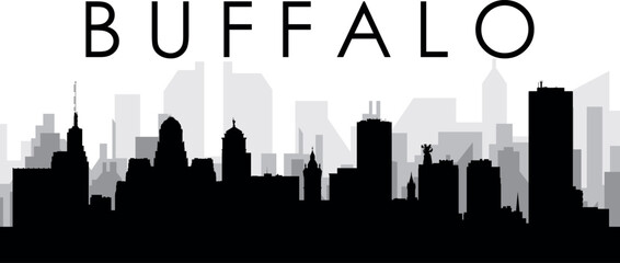 Black cityscape skyline panorama with gray misty city buildings background of BUFFALO, UNITED STATES