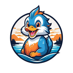 a blue bird sitting on top of a body of water, mascot, 