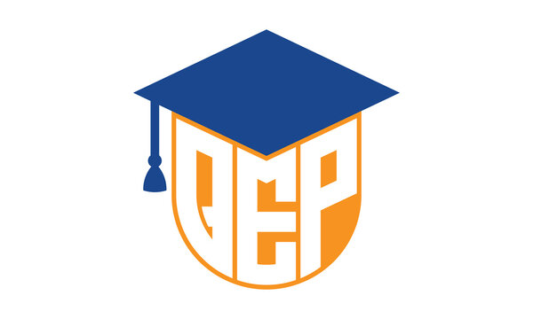 QEP initial letter academic logo design vector template. school college logo, university logo, graduation cap logo, institute logo, educational logo, library logo, teaching logo, book shop, varsity