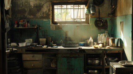 Kitchen in a state of extreme dirt and unhygienic conditions - obrazy, fototapety, plakaty