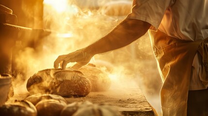 Man Cooking Bread on Grill