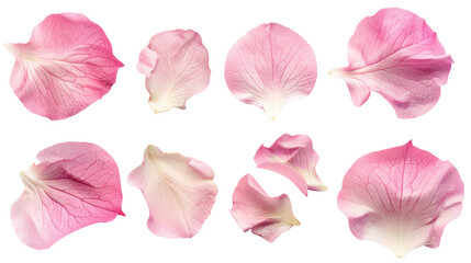 Elegant collection of soft pink flower petals on transparent background. Generative Ai