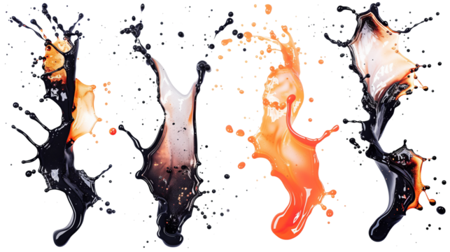 Set of orange and black splashes.