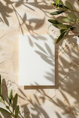 Nature-Inspired White Paper Card Template with Olive Tree Leaf Frame