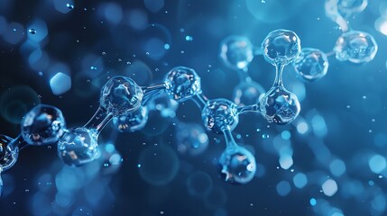 Close-up blue background illustration of a molecular structure. Generative Ai