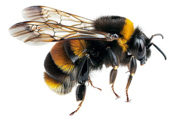 Detailed image of a flying bumblebee on transparent background - stock png.