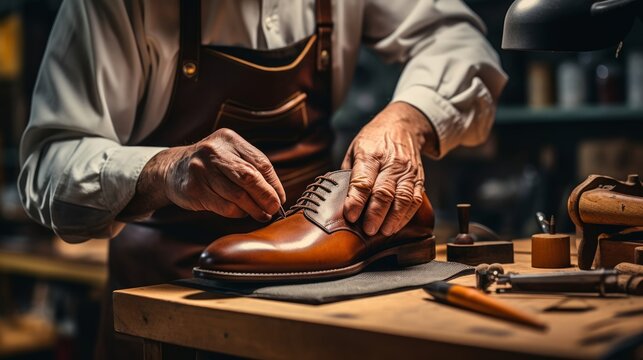 Skilled shoemaker at work precision and craftsmanship in leather shoe creation