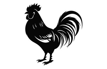Cock Rooster vector black Silhouette, Rooster Clipart isolated on a white background