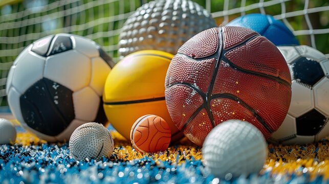 Close-up Of Equipment And Sport Balls. Generative Ai