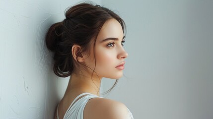 Fototapeta premium Elegant Profile Portrait of a Fresh and Stylish Young Woman