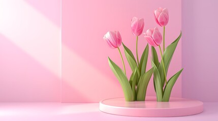 Illustration of pink podium with flower tulips