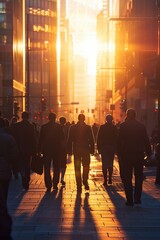Urban Commute: Businesspeople Walking to Work at Sunrise