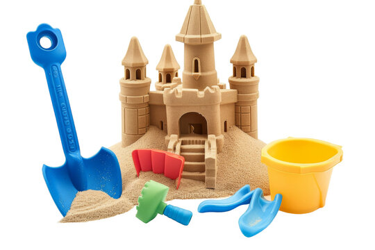 Sand Castle With Shovel and Sand Bucket