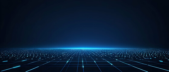 Abstract technology futuristic digital concept square pattern with lighting glowing particles square elements on dark blue background. - obrazy, fototapety, plakaty