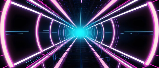 Naklejka premium Abstract neon lights digital technology tunnel. Futuristic technology abstract background with lines for network, big data, data center, server, internet, speed.