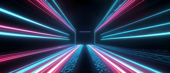 Abstract neon lights digital technology tunnel. Futuristic technology abstract background with lines for network, big data, data center, server, internet, speed.