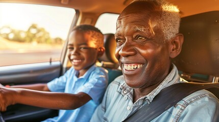 African American Family Enjoying Weekend Drive: Multi-Generational Joy - obrazy, fototapety, plakaty