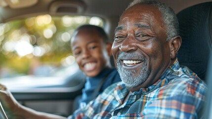African American Family Enjoying Weekend Drive: Multi-Generational Joy - obrazy, fototapety, plakaty