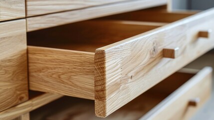 Close-Up of Wooden Drawer Interior Detail in Furniture Design