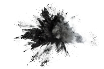 black color powder pulver explosion isolated on white or transparent
