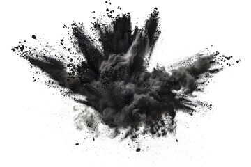 black color powder pulver explosion isolated on white or transparent - obrazy, fototapety, plakaty