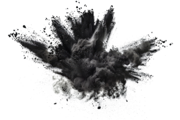 black color powder pulver explosion isolated on white or transparent
