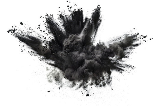 black color powder pulver explosion isolated on white or transparent