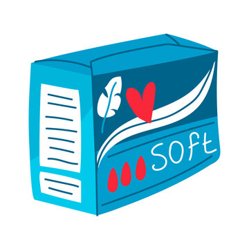 A box with daily sanitary pads. An isolated blue box in a flat style for vector illustration of women's days. Insulated box with thin gaskets for everyday use. Female menstruation