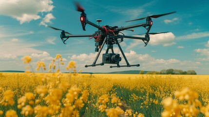 Hexacopter Drone Flying Over Rapeseed Field for Future Farming Support