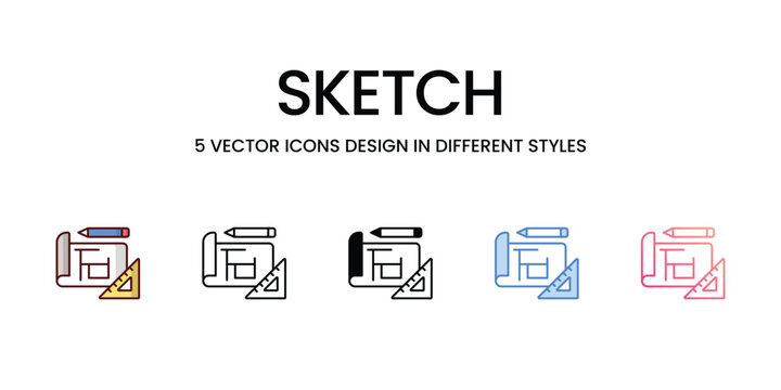 Sketch icons set in different style vector stock illustration