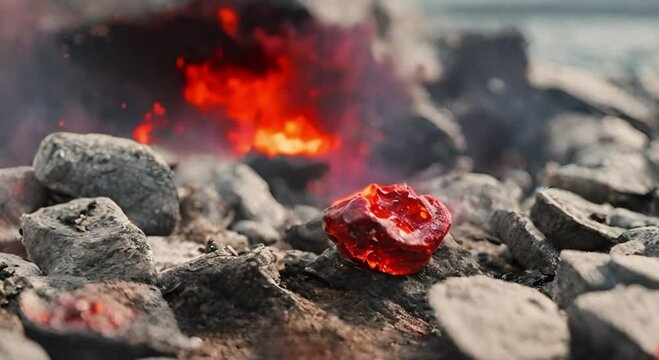 3d view of hot fiery rocks