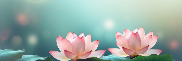 Lotus flowers banner on defocused background with copy space - zen meditation and relaxation concept