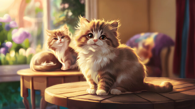 cute ca in gurden with mobile