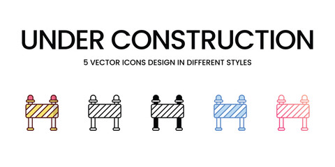 Under Construction icons set in different style vector stock illustration