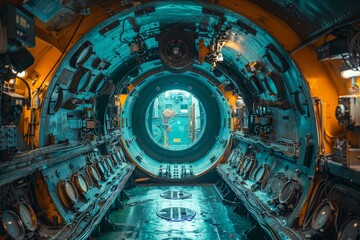 This image captures an empty, circular tunnel with an advanced design, suggesting a futuristic science facility perspective