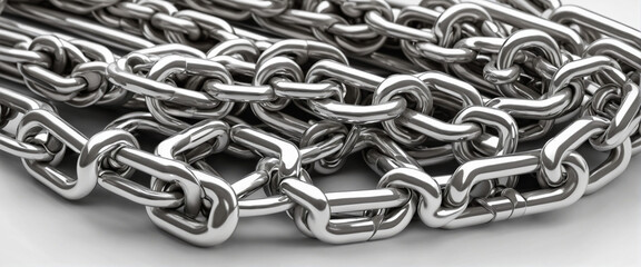 Different sizes of stainless chain isolated on white background, can be connected unlimitedly each - obrazy, fototapety, plakaty