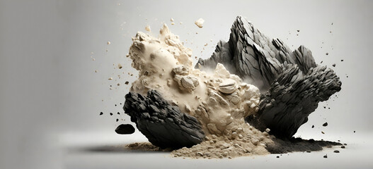 Colliding powder forms a rock isolated on a white background generative by ai... - obrazy, fototapety, plakaty