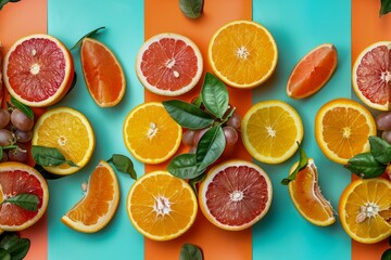 Vibrant Citrus Fruit Assortment on Dual Tone Background for Healthy Eating and Nutrition