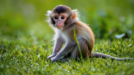 japanese macaque sitting on the grass